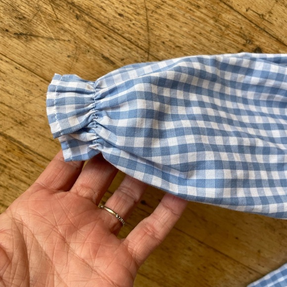 Blue Gingham puff Sleeve Blouse with Bow The Beaufort Bonnet Company - Picture 3 of 11